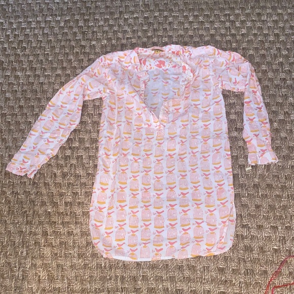 Roberta Roller Rabbit Cotton white w/ Pink & Orange bird/birdcage L/S dress sz 6 - Picture 1 of 10